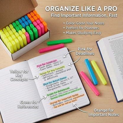 48-Pack Fluorescent Highlighter Pens